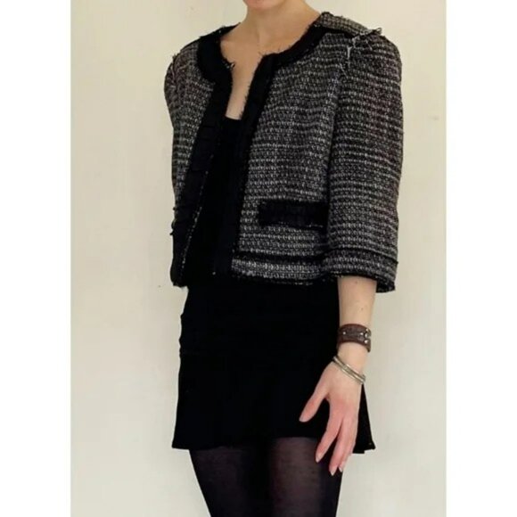 Apostrophe Cropped Tweed Ribbon Embellished Blazer Jacket 2 - Picture 4 of 13